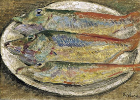Image of painting Still life-three fish on a plate