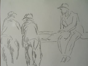 Image of drawing Three figures by a wall - Toulon